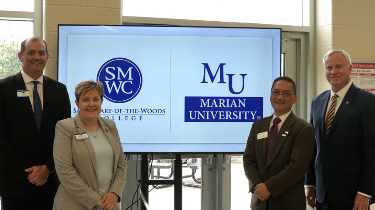 Marian University  and Saint Mary-of-the-Woods College Leadership posing for photo
