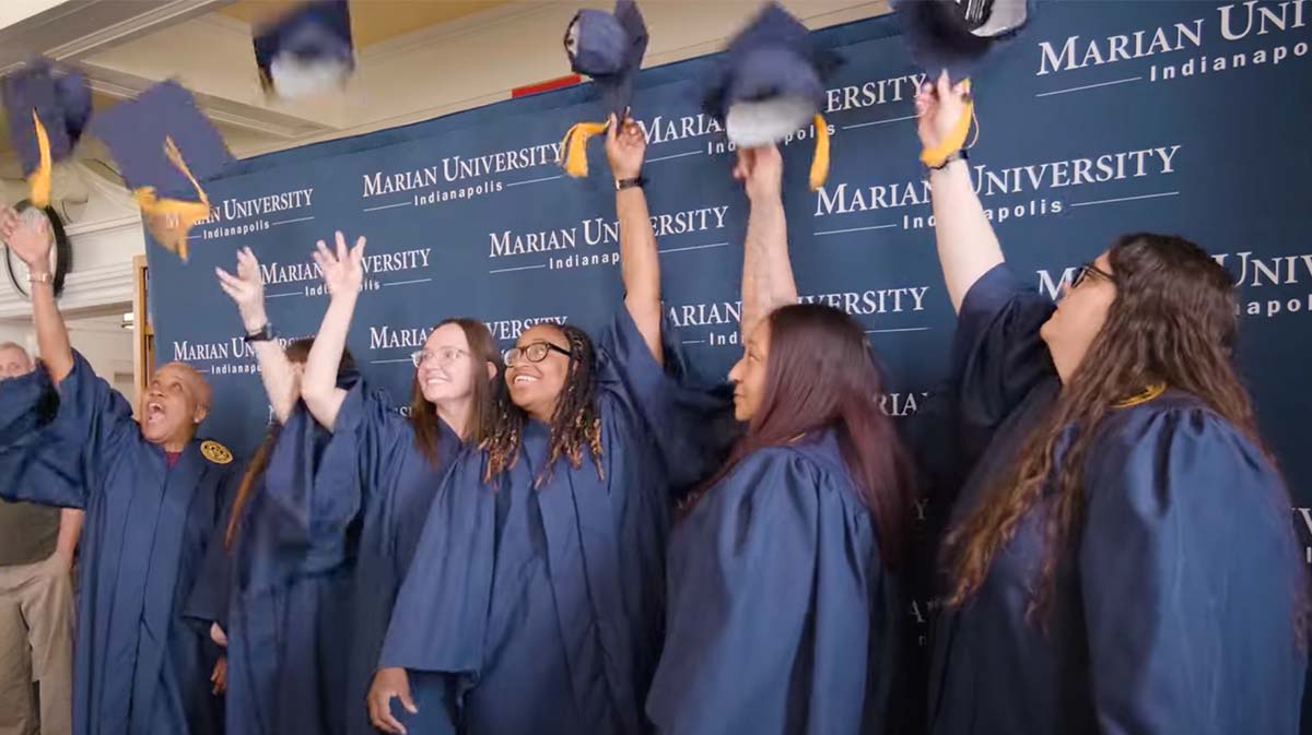 Women's Prison Graduates throwing caps at graduation