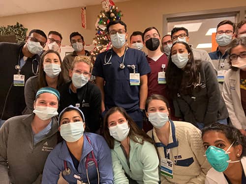 Group photo of hospital staff in medical masks