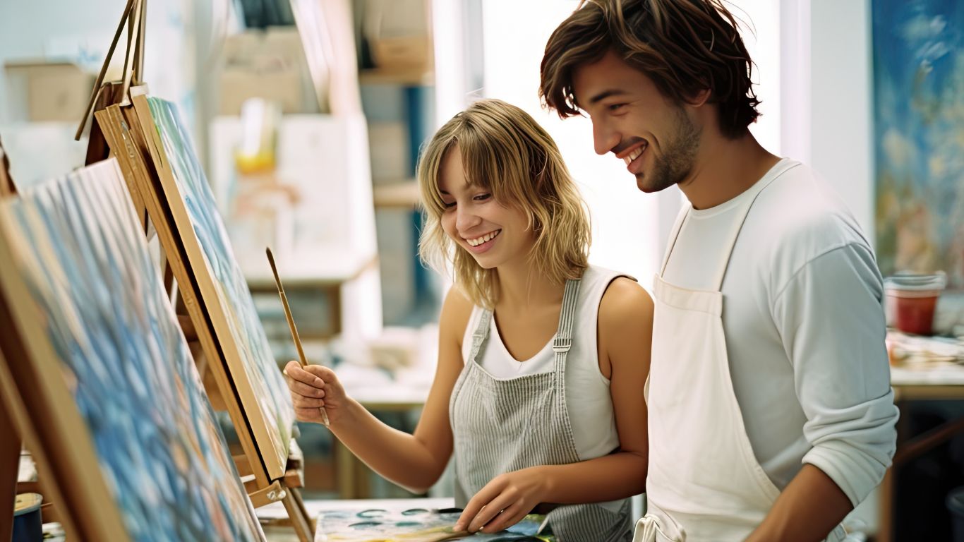 Students painting together