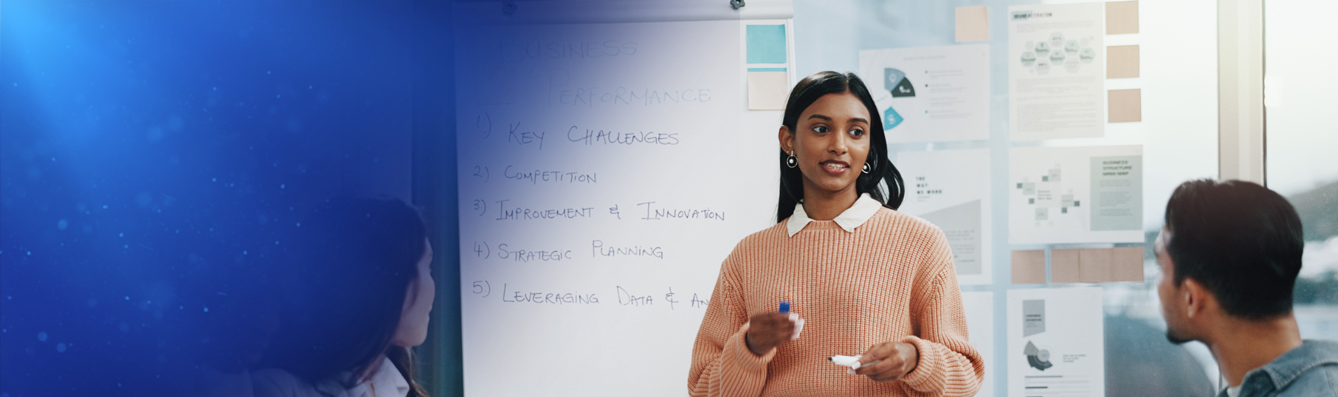 Business student presents in a classroom.