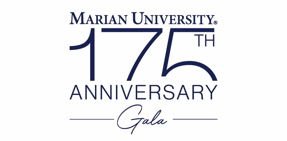 Logo for Marian University's Best Ever Gala featuring the text "Best Ever Gala" with the university's initials "MU" and decorative leaves.