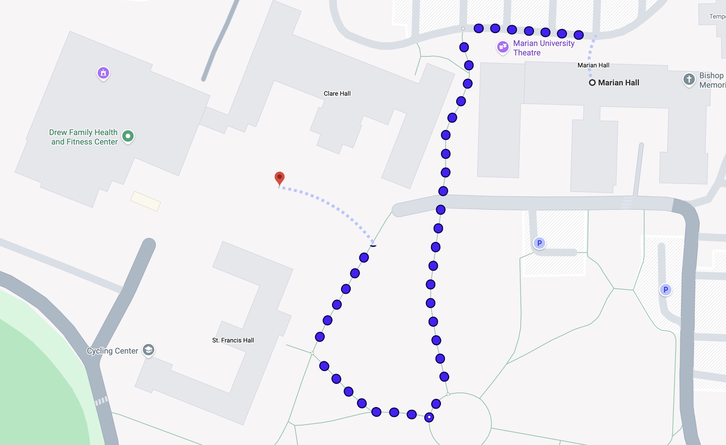 Campus map: Marian Hall to Student Dining Commons