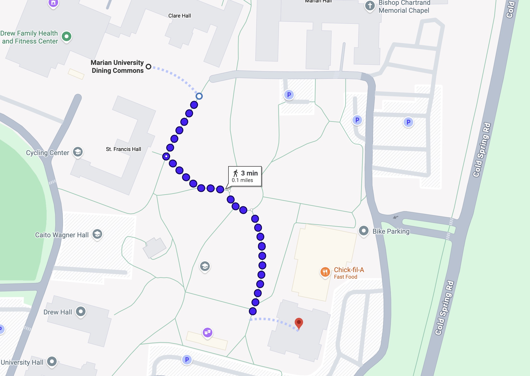 Campus map: Student Dining Commons to Hackelmeier Memorial Library