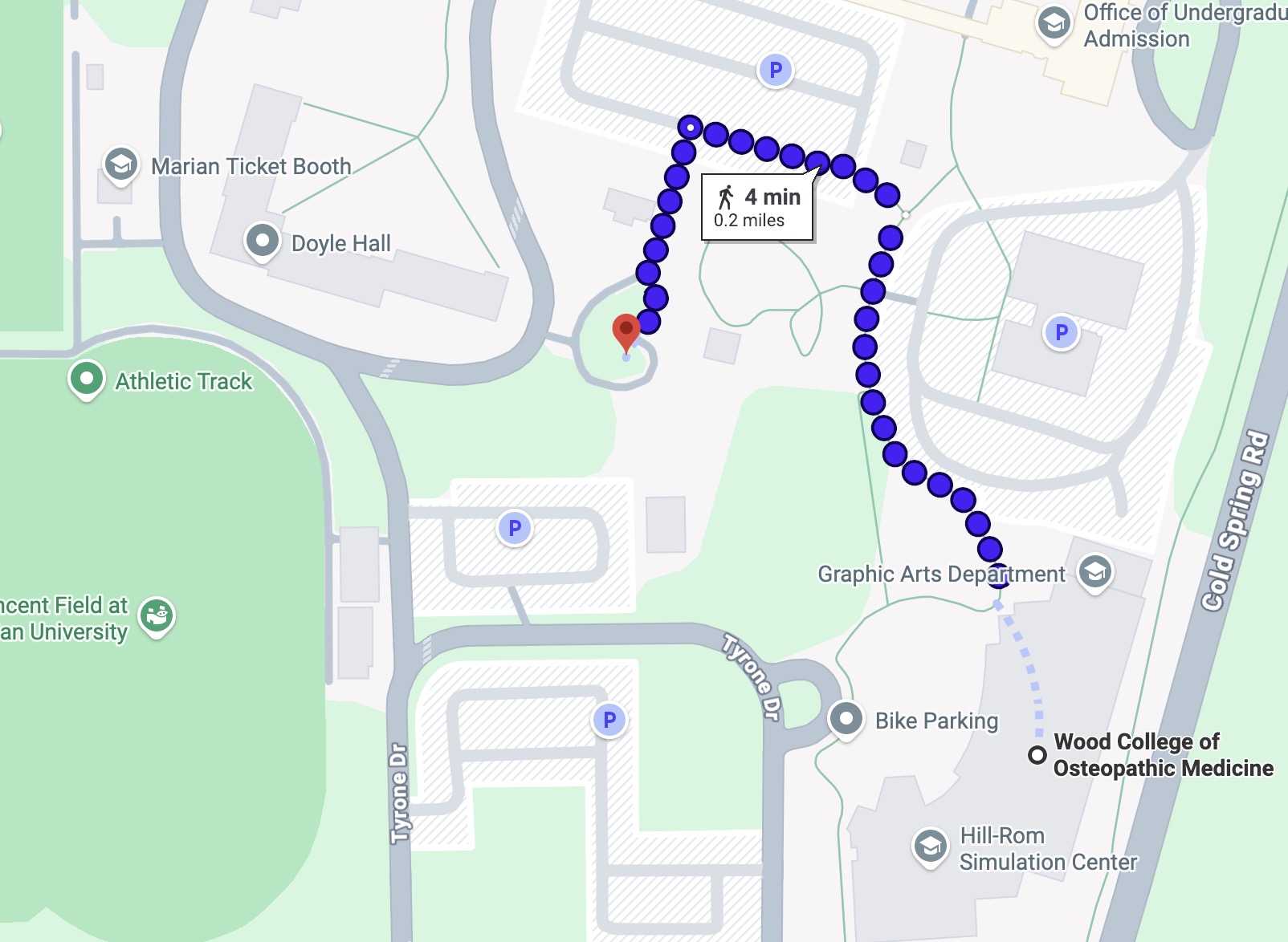 Campus map: Evans Center to the Tea Garden