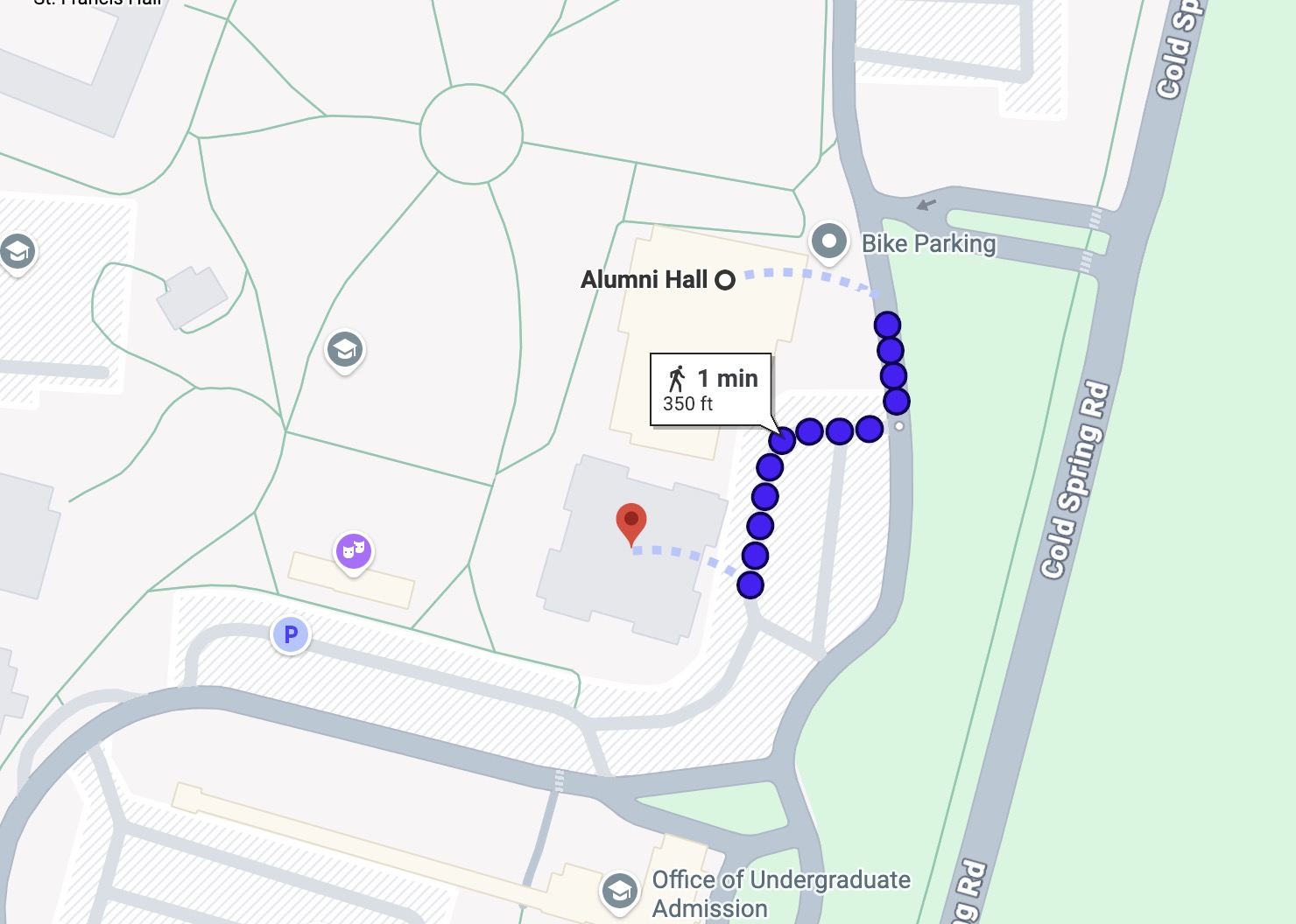 Campus map: Alumni Hall to Hackelmeier Memorial Library
