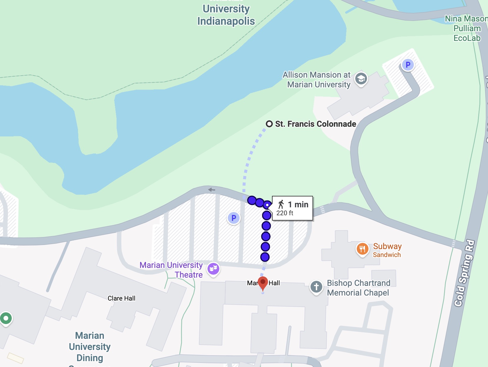 Campus map: Colonnade Garden to Marian Hall