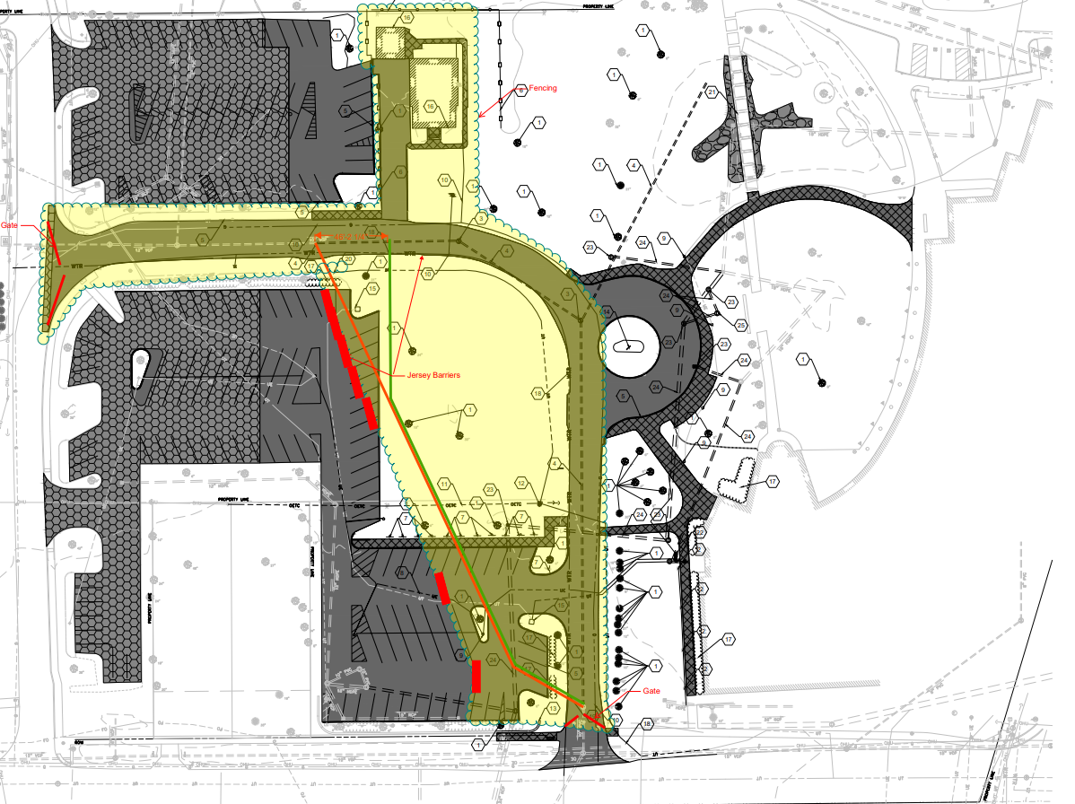 Parking map showing the directly impacted lots near St. Vincent Field and the Evans Center.