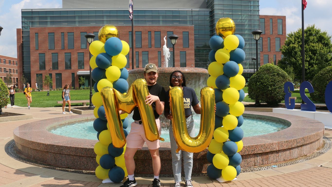 Students posing with balloons