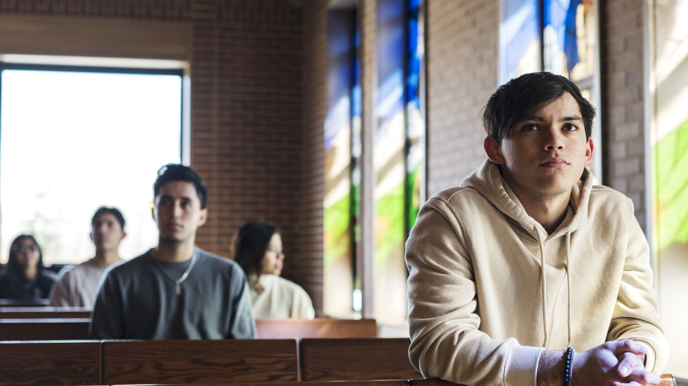 students in church