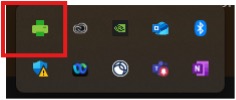Screen capture of a taskbar displaying various application icons, including a highlighted green plus sign indicative of an add or new feature.