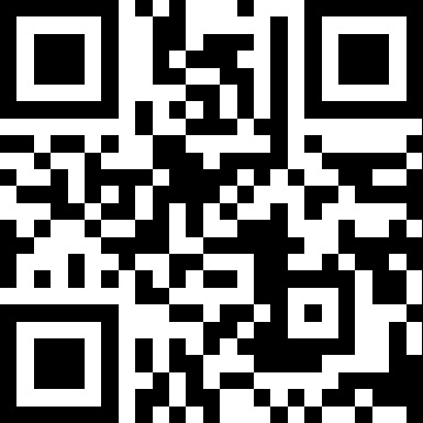 A black and white QR code that can be scanned for information or links.