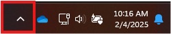 Screenshot of a computer taskbar showing icons for cloud storage, sound, notifications, and clock.