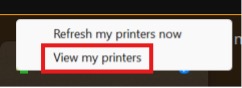 Dropdown menu with options to refresh or view printers.