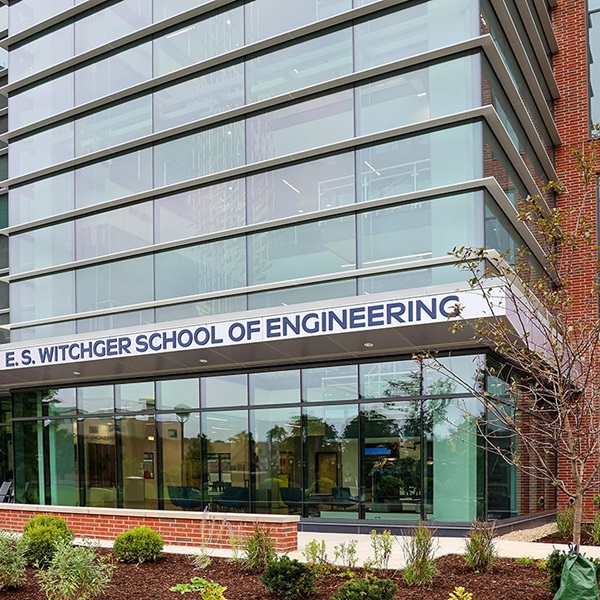 a view of the front of the Witchger School of Engineering building