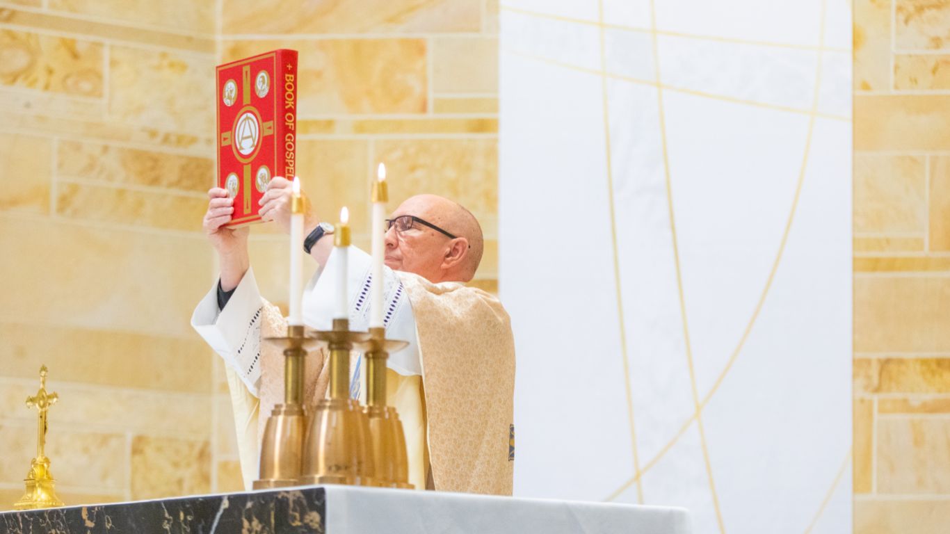 A priest during Mass