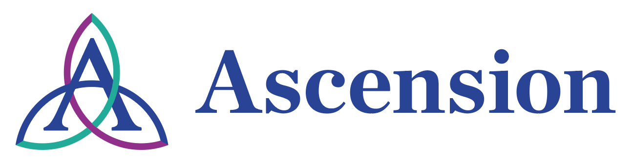 Ascension logo featuring an interwoven design of colorful leaves and the word "Ascension" in a bold, blue font.