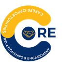 Yellow and Blue C logo for CORE defining Career Opportunities, Relationships, and Enagement
