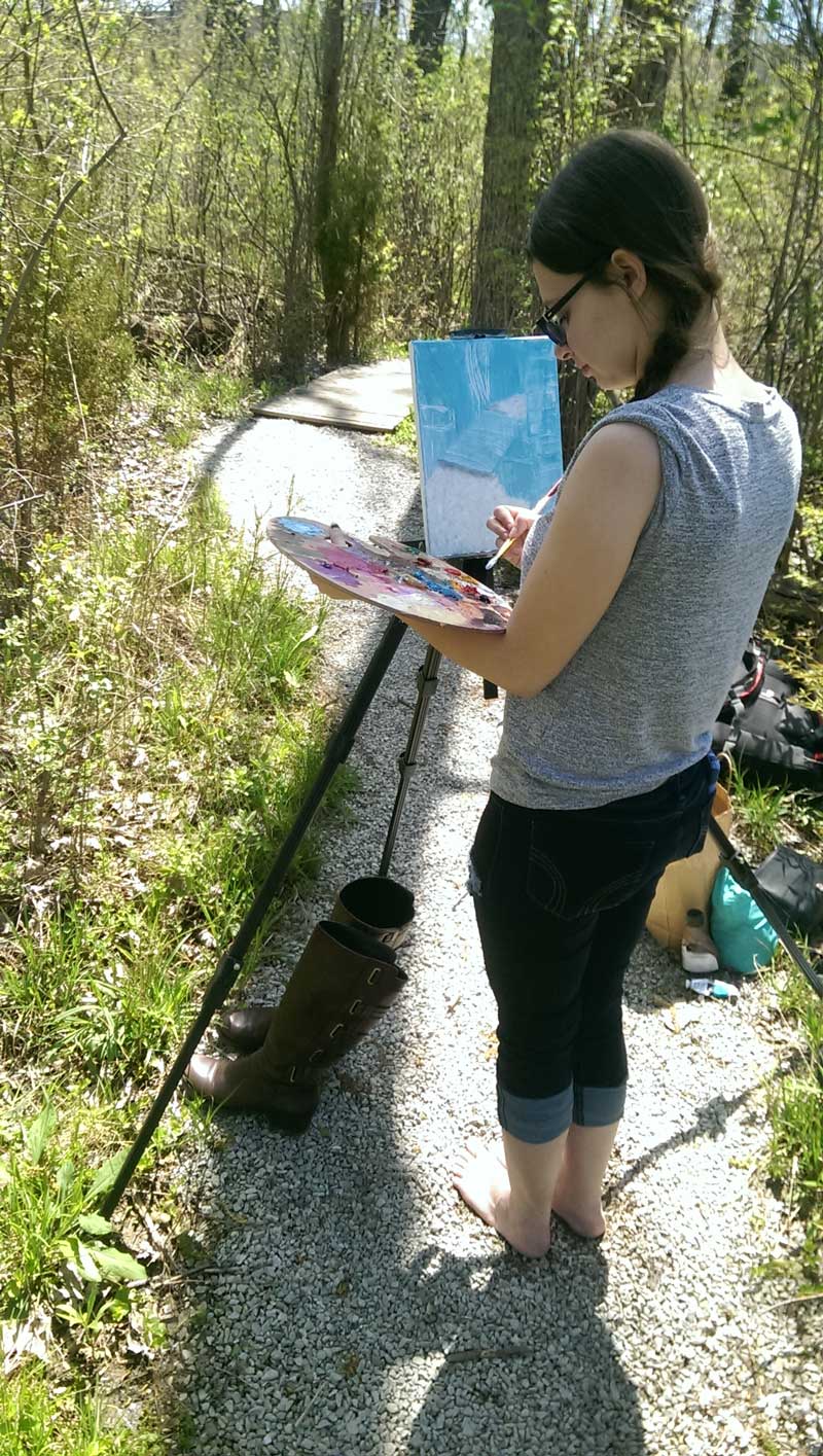 leah noe painting on trail