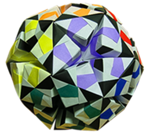 Multi-colored, angled paper ball