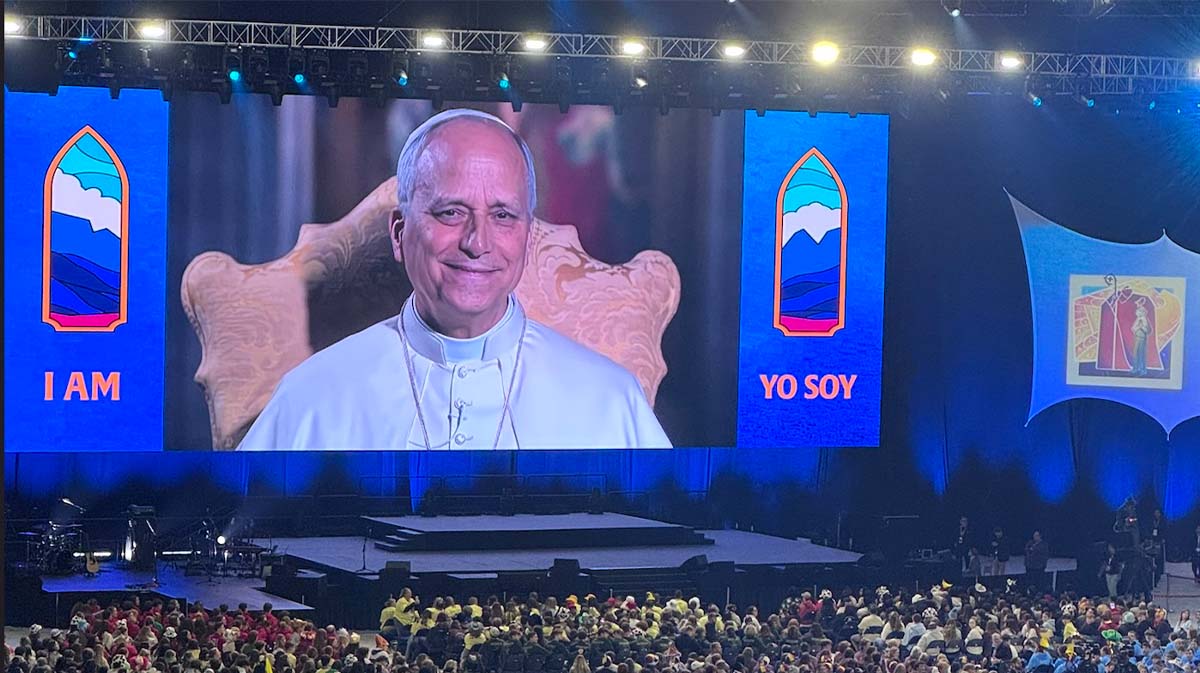 Pope Leo XIV at NCYC via digital screen