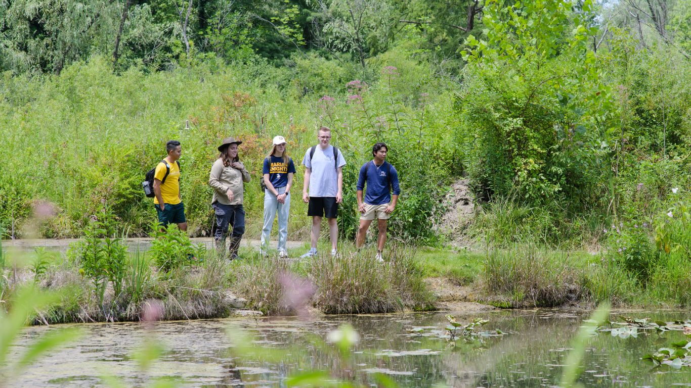Students walking on a tour in the EcoLab