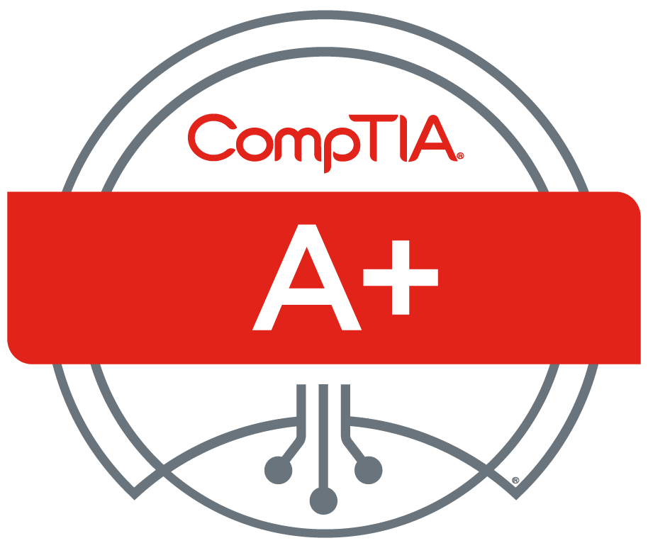 CompTIA A+ certification logo with a red banner and “A+” in white text.
