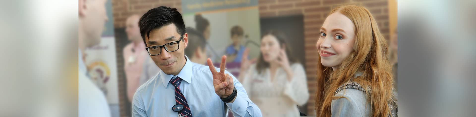 Two medical students at a networking event