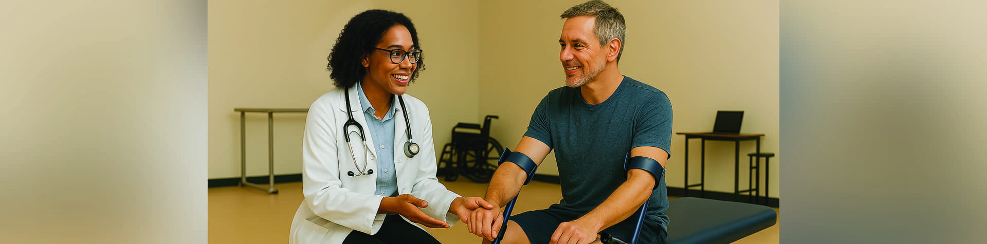 Patient and doctor inside healthcare facility