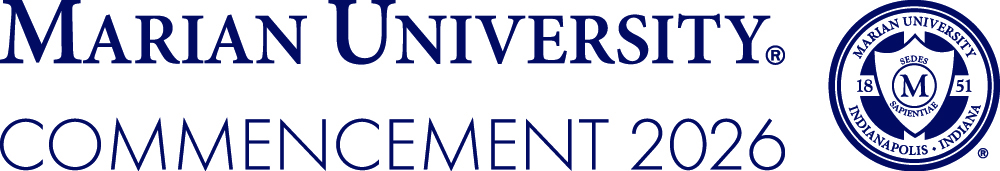 Marian University Commencement 2026 logo with university seal.